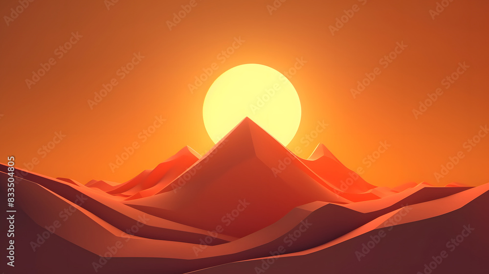 Sunrise Sunset over mountains icon  climbing 3d