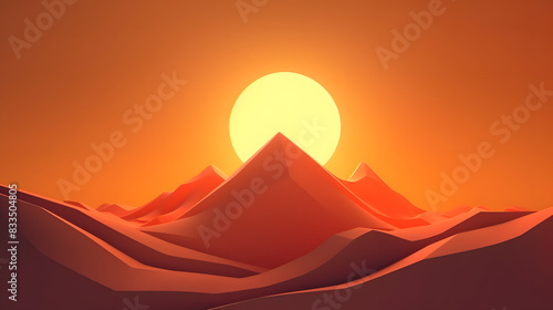 Sunrise Sunset over mountains icon  climbing 3d