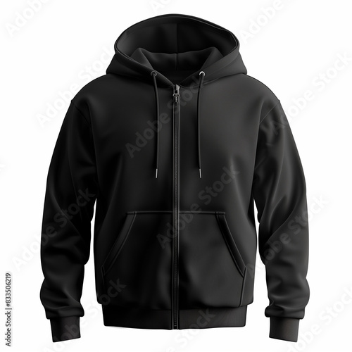 Black Hoodie with Zipper, Hood, and Pockets, Isolated on White Background - Perfect for Apparel Design, Custom Printing, and Branding   4K Wallpaper, Mockup © Susana