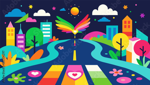 Vibrant colors and positive messages fill the sidewalks as artists bring life to the city during the chalk art festival.. Vector illustration