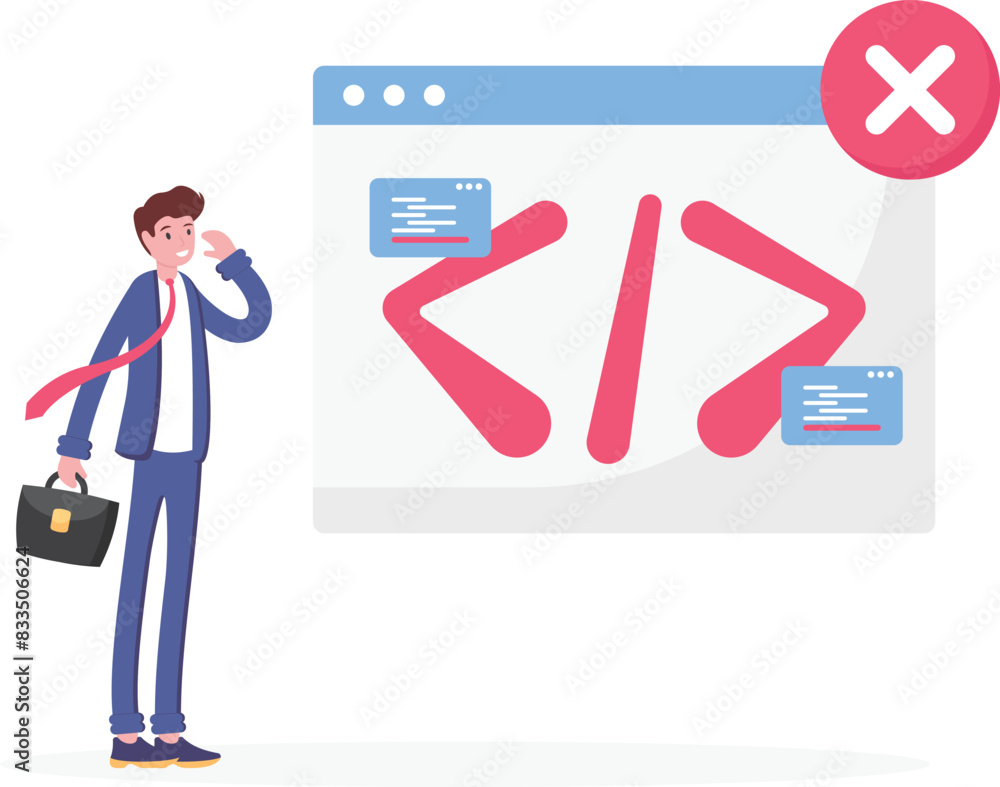 The program is incorrect. The code or script of the program is incorrect. programming symbols and a cross mark. errors in programming or program is fail. Notifications. symbols or icons.
The program is incorrect. The code or script of the program is incorrect. programming symbols and a cross mark. errors in programming or program is fail. Notifications. symbols or icons.