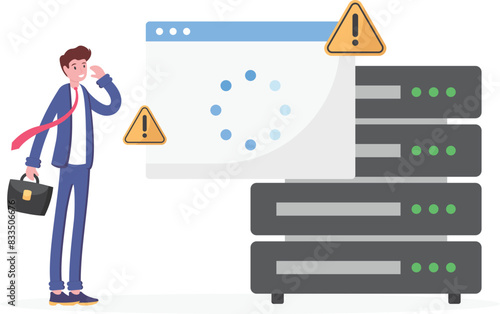Server down. errors and failures on the server. Website pages cannot be accessed due to Poor Hosting Quality, Flooded Traffic, and DNS Problems. Interrupted service. illustration concept design


