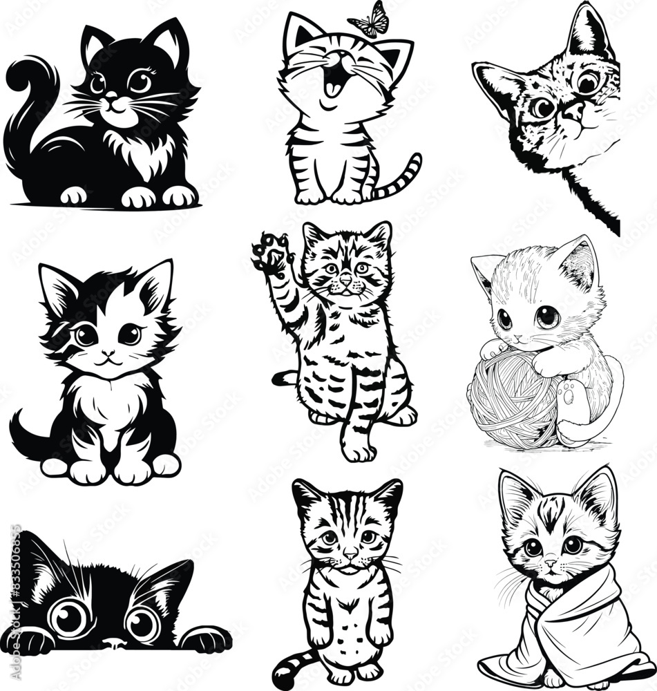Fototapeta premium Adorable Cat Silhouettes Vector Pack