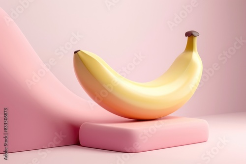 Banana on a pink background. 3d rendering, 3d illustration.