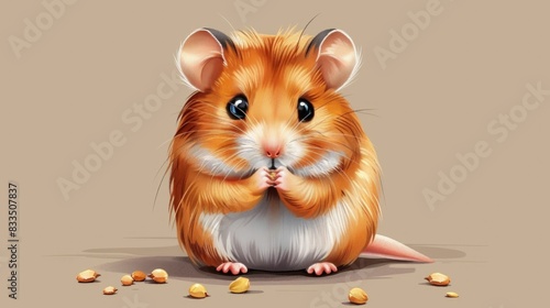 Whimsical of a Chubby Hamster Stuffing its Cheeks with Seeds Looking Playful and Mischievous photo