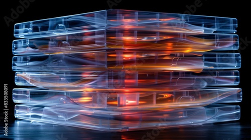 X-ray scan of a stack of CDs, revealing the layers and reflections.