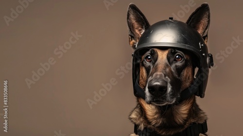 Pawsitively Protected: Helmeted Dog Sitting photo