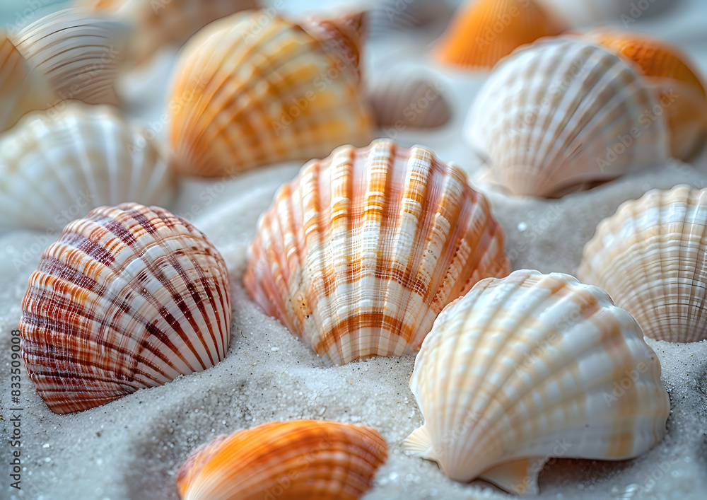 A close-up of nature island shells on the beach, the details A close-up of nature island shells on the beach, the details
