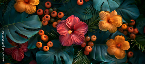 A close-up of nature island flora  the details of the tropical plants and flowers captured in stunning clarity