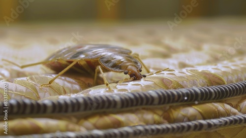 Close-Up Macro of Bedbug on Fabric Texture photo