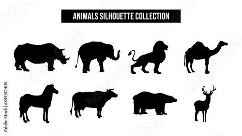 Collection of animals Silhouette. Silhouettes of different animals silhouette concept