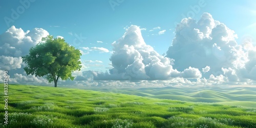 Lonely Tree in the Middle of a Vast Green Grassland photo