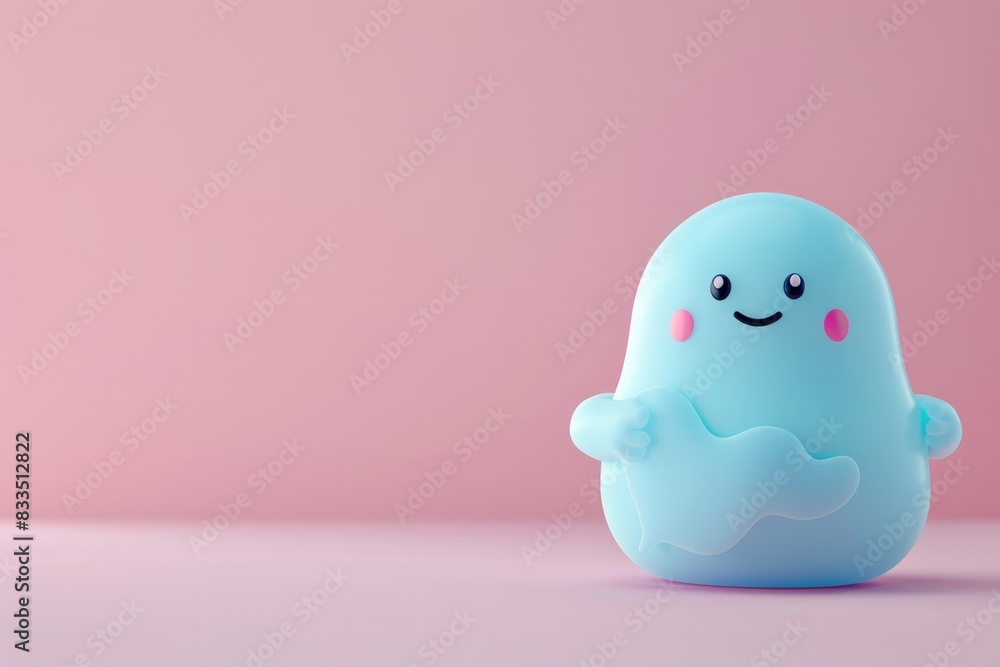 3d smiling blue monster or bacterium on a pink color background, copy space for text, minimalism. Concept: viruses, microorganisms, cartoon characters, illustration for children 3d smiling blue monster or bacterium on a pink color background, copy space for text, minimalism. Concept: viruses, microorganisms, cartoon characters, illustration for children