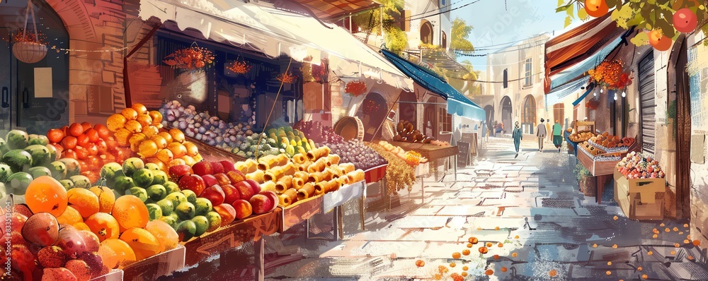 An open-air market in a Middle Eastern city An open-air market in a Middle Eastern city