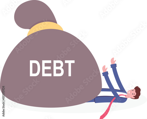 burdened by debt. money problems and bank loans. a man afflicted with a sack of debt. illustration concept design. graphic elements

