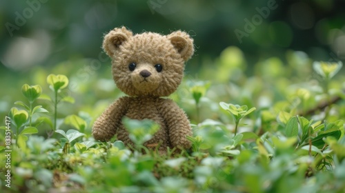 Cute Sprout Bear Standing in Green Meadow with Curious Expression - Adorable Animal Concept for Nature and Wilderness Themes