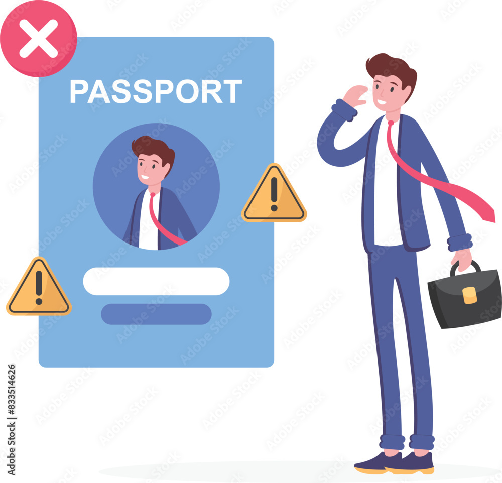 fake passport, dangers of Falsification of Identity Documents. denied or wrong passport. document that used to travel between countries. citizenship. illustration concept design. vector elements

