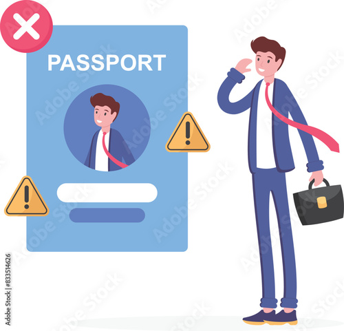 fake passport, dangers of Falsification of Identity Documents. denied or wrong passport. document that used to travel between countries. citizenship. illustration concept design. vector elements

