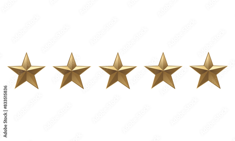 Five gold stars icon on isolated background. Rating review icon for websites and mobile apps. Vector illustration Five gold stars icon on isolated background. Rating review icon for websites and mobile apps. Vector illustration