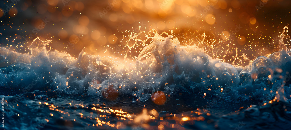 A close-up of nature ocean waves crashing against rocks, the spray creating a dramatic effect A close-up of nature ocean waves crashing against rocks, the spray creating a dramatic effect