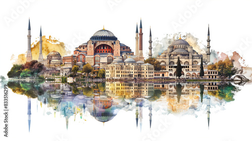 Fototapeta Naklejka Na Ścianę i Meble -  Travel Collage of famous places of the Turkey. Element for Advertisement, postcard, poster, and more. Isolated on white
