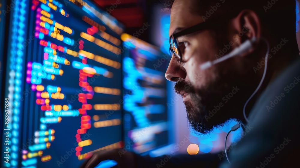 Programmer developing encryption algorithms on a high-resolution screen, ensuring data security - cybersecurity innovation Programmer developing encryption algorithms on a high-resolution screen, ensuring data security - cybersecurity innovation