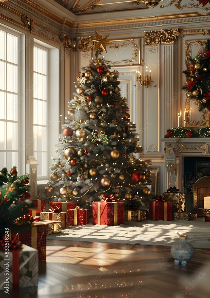 Ornate Christmas tree in a grand hall Ornate Christmas tree in a grand hall