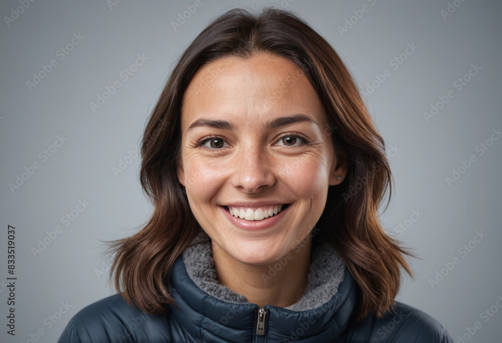 portrait view of a regular happy smiling Antarctic woman , ultra realistic, candid, social media, avatar image, plain solid background portrait view of a regular happy smiling Antarctic woman , ultra realistic, candid, social media, avatar image, plain solid background