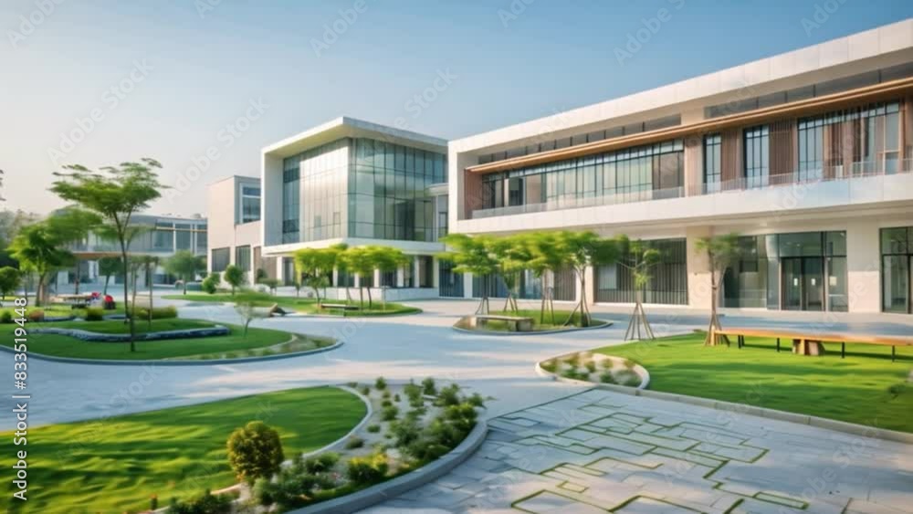 A large building with an abundance of windows on its side, showcasing a contemporary architectural design. A large building with an abundance of windows on its side, showcasing a contemporary architectural design.