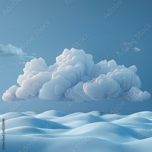 3D rendering of a white cloud floating above a vast desert photo