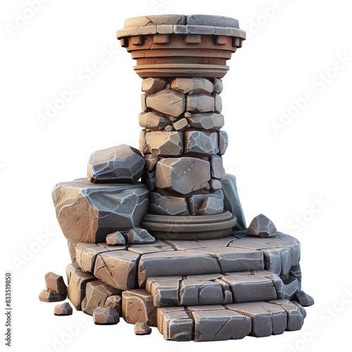 [Transparent Background PNG]Stone pillar with broken rocks photo