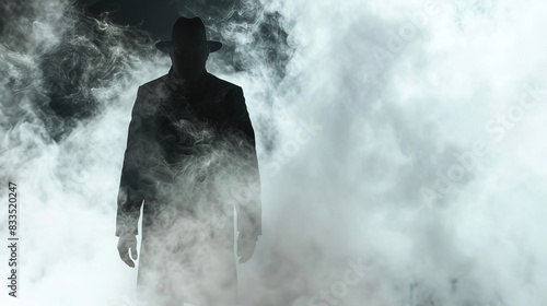 silhouette of a gangster  in the smoke 