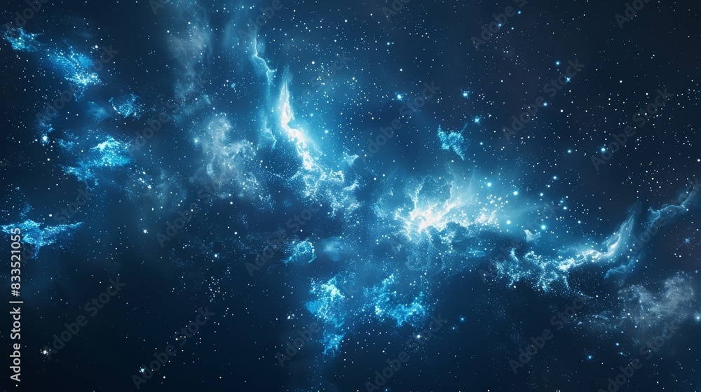 Abstract cosmic background with swirling blue nebulae and scattered stars. Abstract cosmic background with swirling blue nebulae and scattered stars.