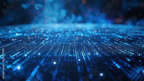 Abstract digital background with glowing blue lines and particles, representing data flow and technology. photo