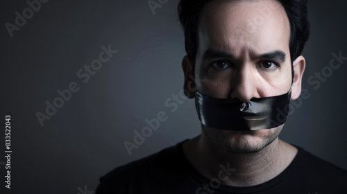 Man with his mouth sealed with adhesive tape