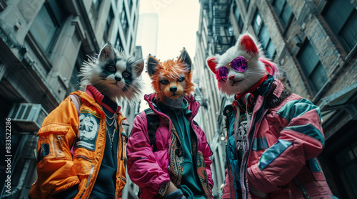 Group of Furry culture persons on the street photo