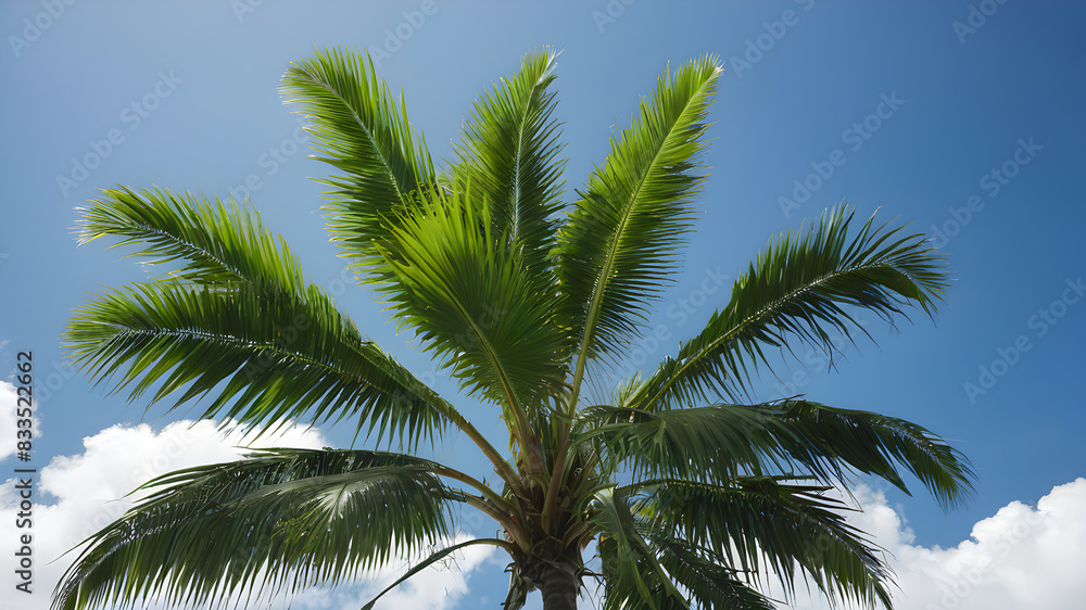 Green palm tree against the sky, landscape Generative AI Green palm tree against the sky, landscape Generative AI