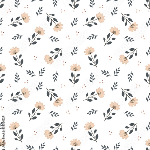 Minimalist Floral Seamless Pattern, Modern Fabric Print, Scrapbooking Paper, Textile Design