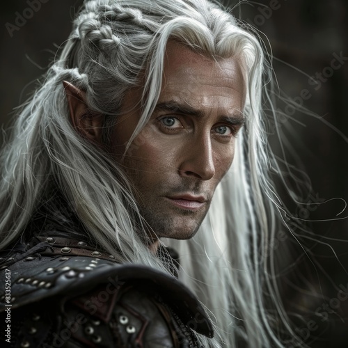 portrait of a white-haired elven king or lord of the froz mage warrior en lands photo