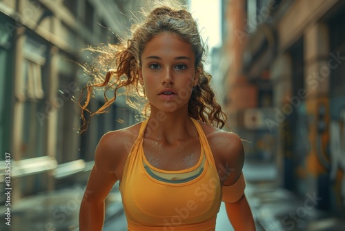 A sporty girl training outdoors .beautiful slender athletic girl on the street of the city © Александр Лобач