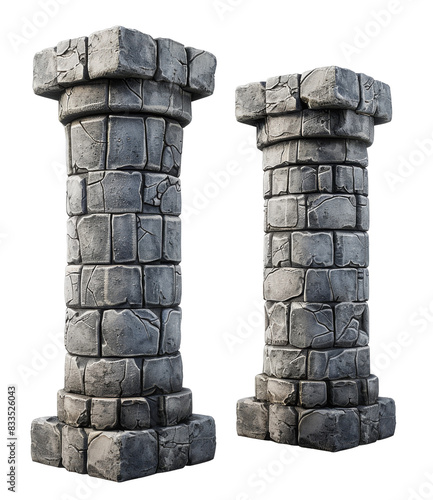 [Transparent Background PNG]Two grey stone pillars with cracks on a black background photo