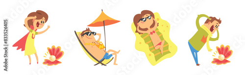 Lucky Man and Woman Character Win Fortune Vector Set