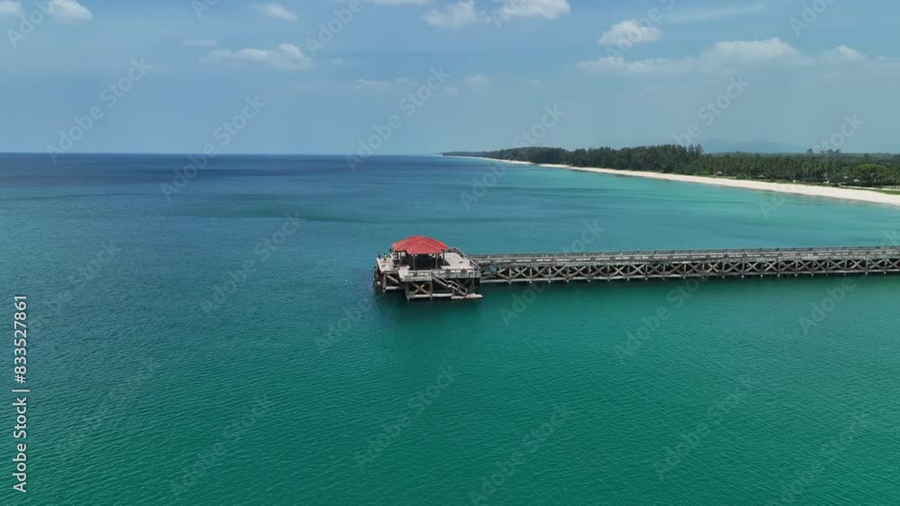 Aerail view with jetty coastline with tourist boat of the tropical seashore island in turquoise sea Amazing nature landscape Aerail view with jetty coastline with tourist boat of the tropical seashore island in turquoise sea Amazing nature landscape