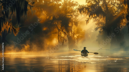 A man paddles a canoe in a river with a lot of vegetation