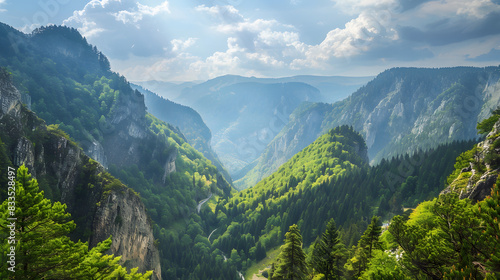 The bicaz canyon in the carpathians of romania isolated on white background, text area, png
 photo