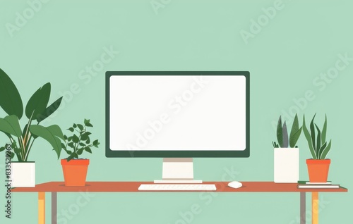 A simple vector illustration of an office desk with plants