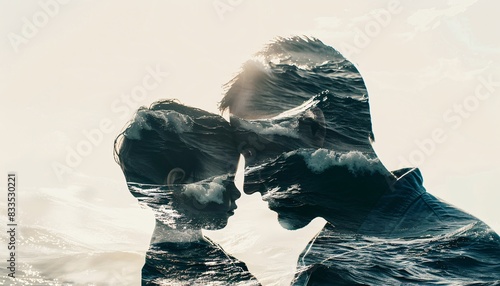 Double Exposure Silhouette of Father and Child Fathers Day Reflection photo