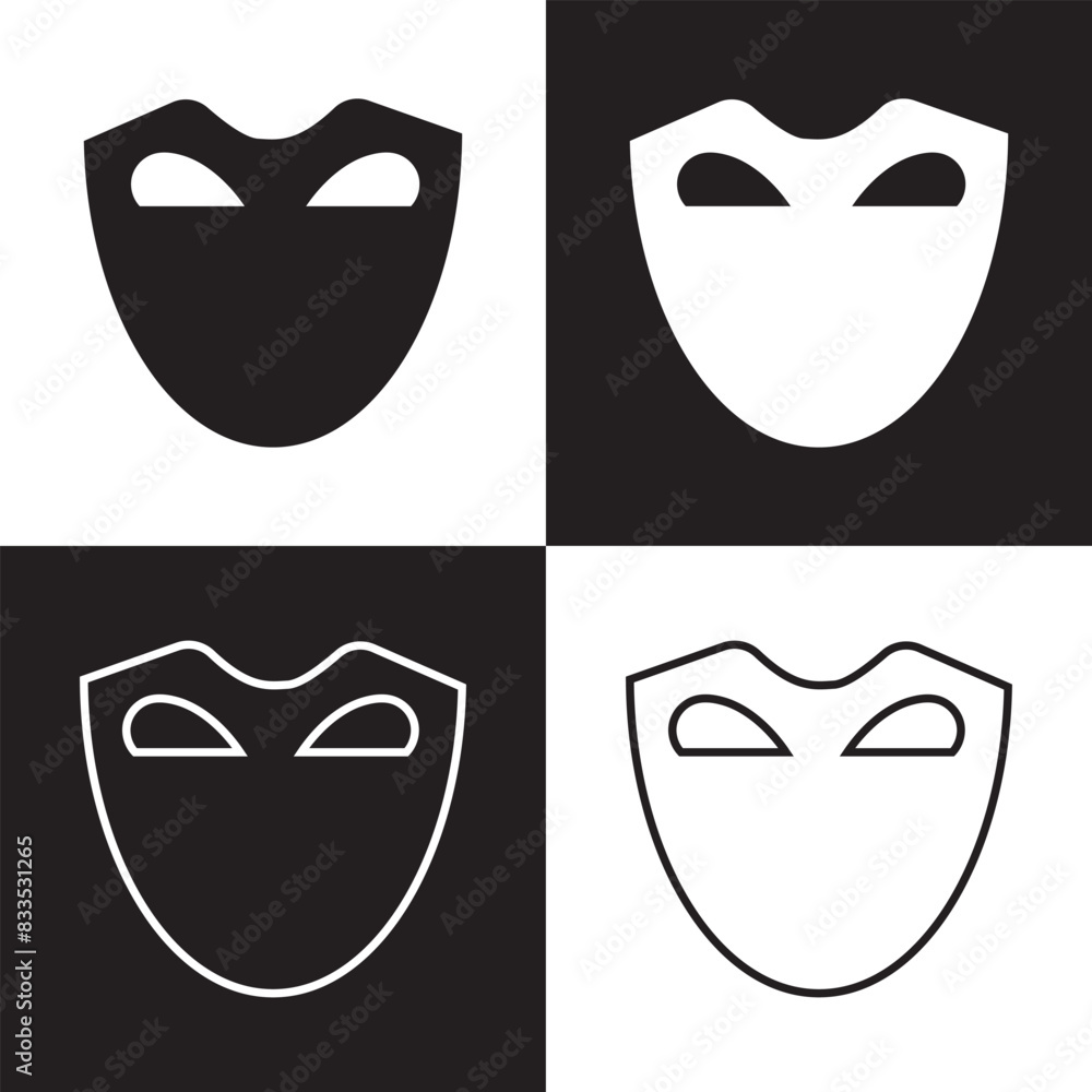 Superhero mask vector black icon. Silhouette hero cartoon character comic face. Flat black superhero costume design mask. isolated on white and black background. Vector illustration . EPS 10 Superhero mask vector black icon. Silhouette hero cartoon character comic face. Flat black superhero costume design mask. isolated on white and black background. Vector illustration . EPS 10
