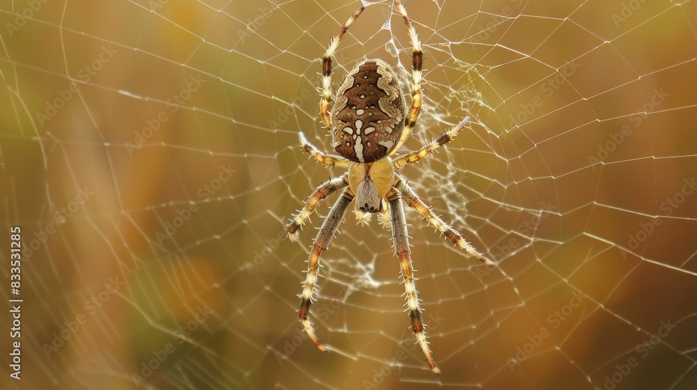 Golden Orb-Weaver Spider in Intricate Web at Sunrise Golden Orb-Weaver Spider in Intricate Web at Sunrise
