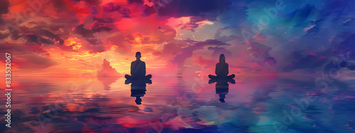 Tranquil Meditation with Colorful Sky